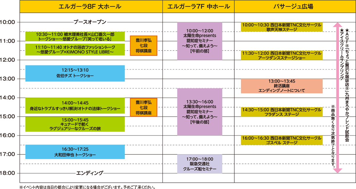 各会場イベントタイムテーブル