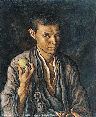 第1章「りんごを手にした自画像」大正12年、福岡県立美術館蔵